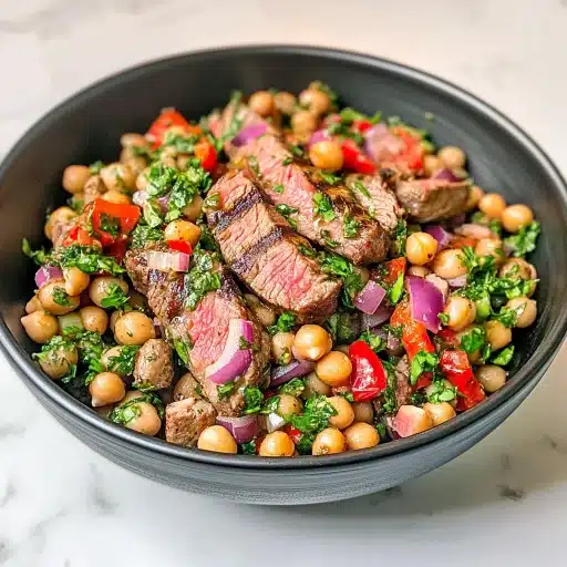 steak chimichurri dense bean salad