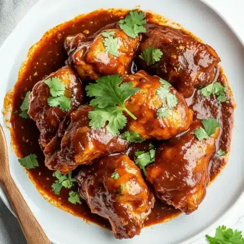 Braised chicken thighs coated in rich adobo sauce and topped with fresh cilantro for a bold, savory Mexican dinner