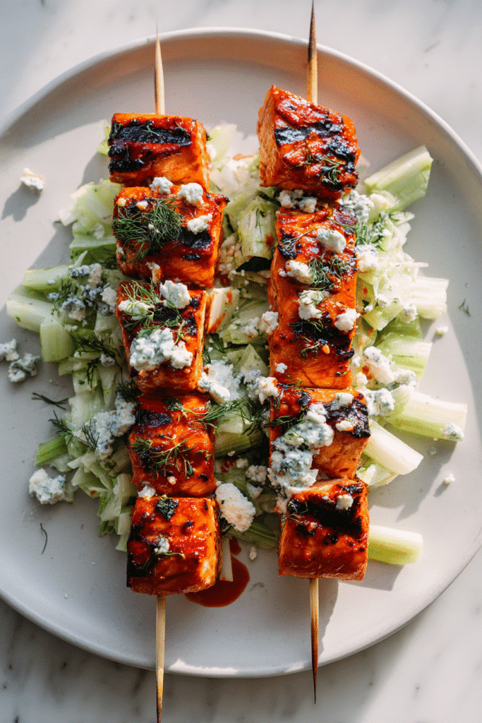 Grilled Buffalo Salmon with Celery Slaw