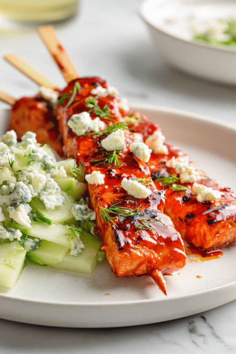 Grilled Buffalo Salmon with Celery Slaw