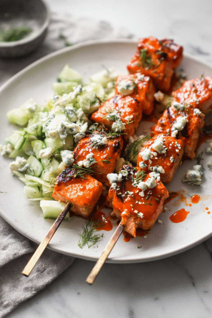 Grilled Buffalo Salmon with Celery Slaw