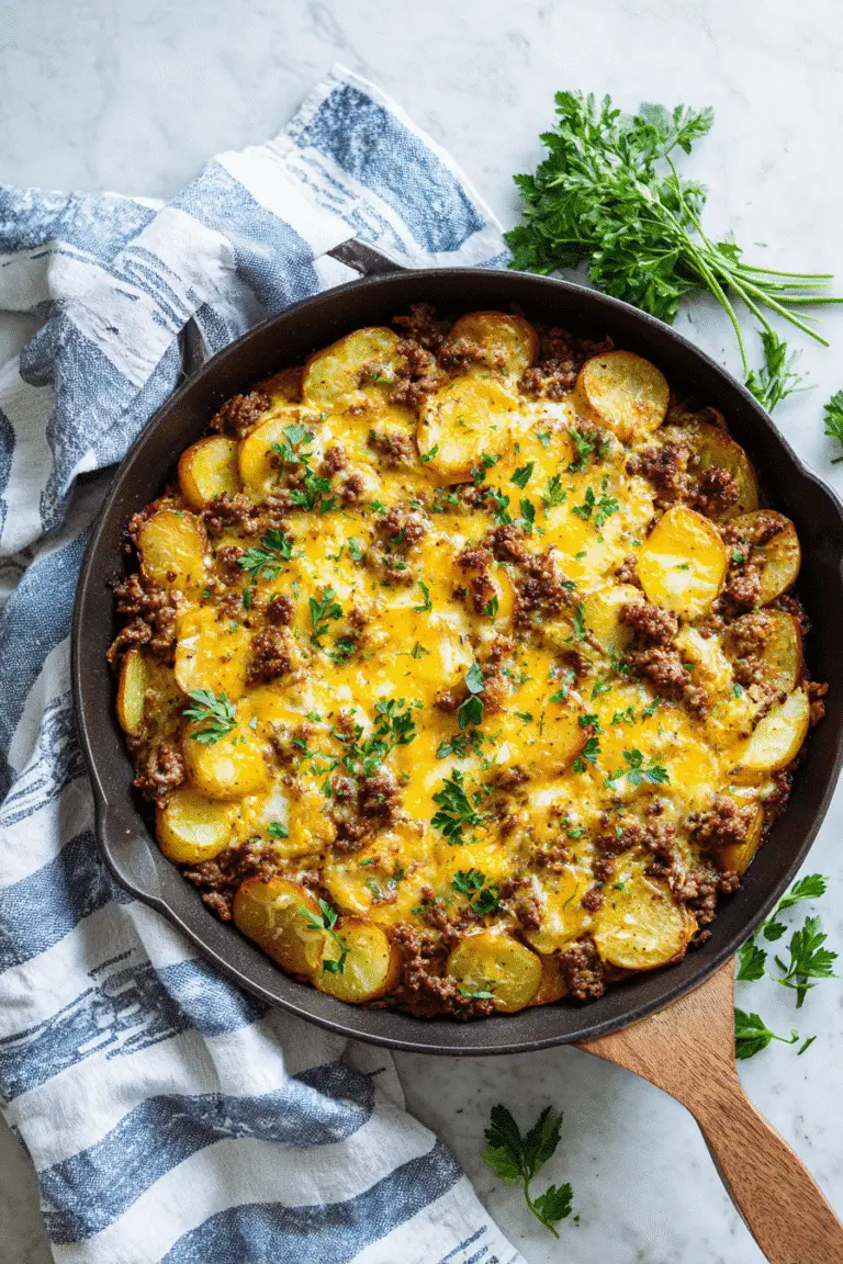 One Pan Cheesy Meat & Potato Skillet