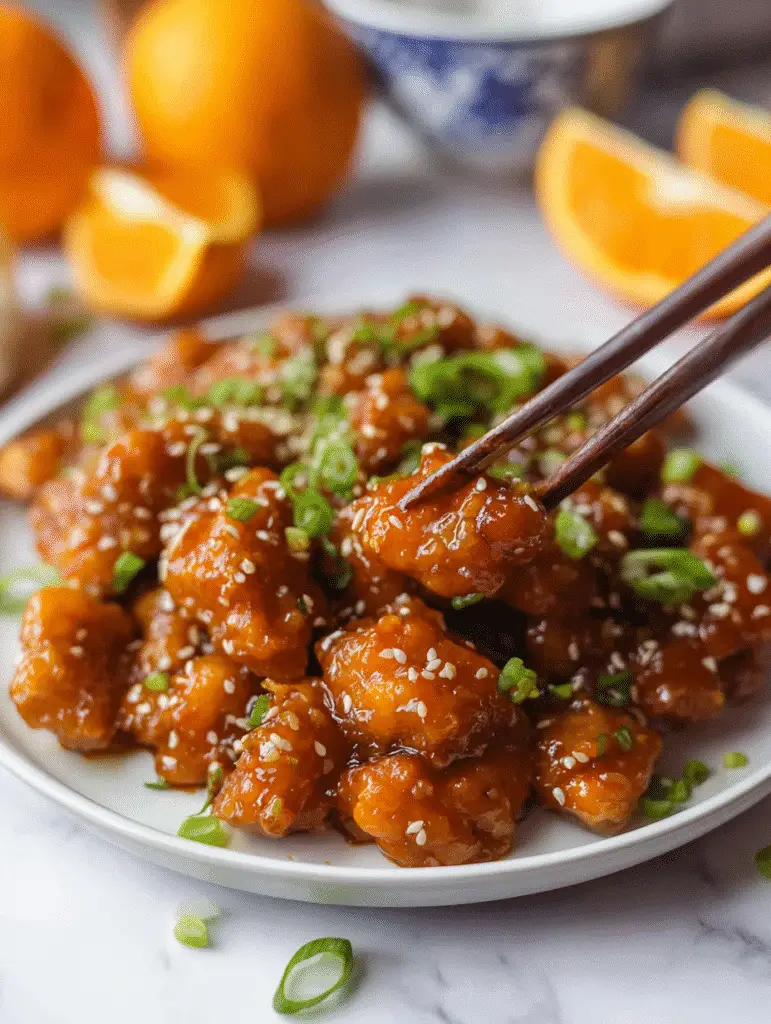 orange chicken on a white plate
