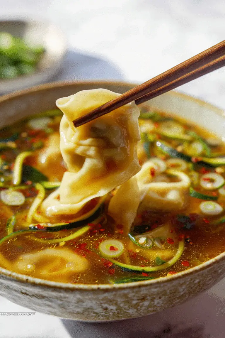 oza Soup (Japanese Dumpling Soup) in a ceramic bowl with chopsticks lifting a soft gyoza dumpling