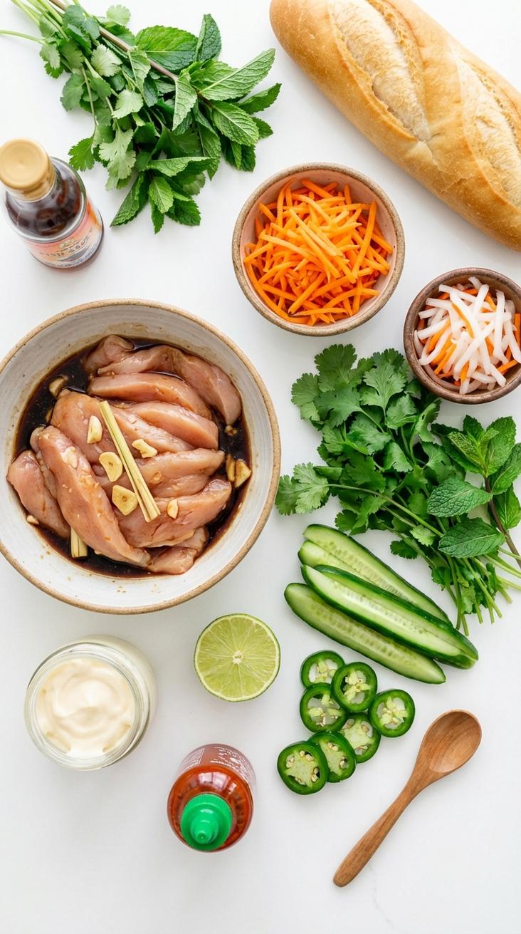 Chicken banh mi meal prep bowls ingredients