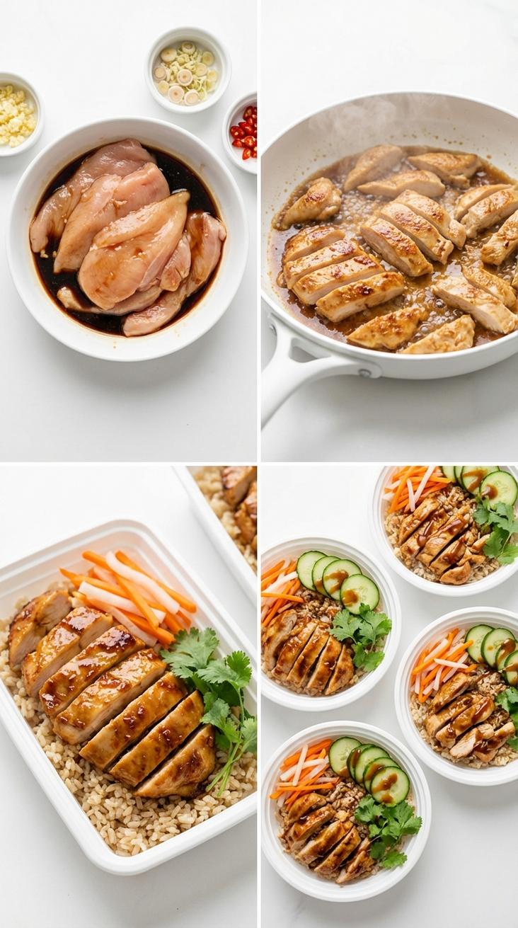 Chicken banh mi meal prep bowls steps