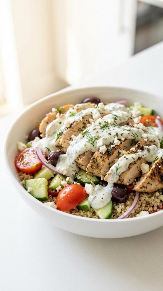Greek chicken bowls with tzatziki