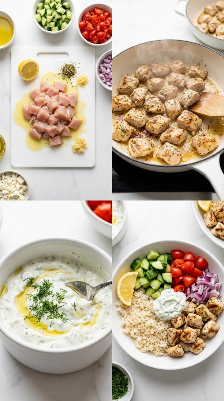 Greek chicken bowls with tzatziki steps