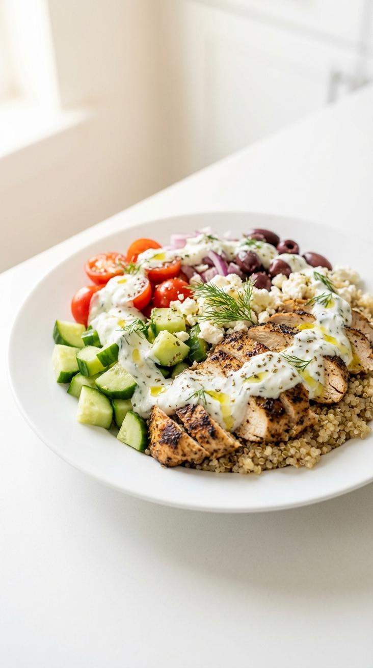 Greek chicken bowls with tzatziki